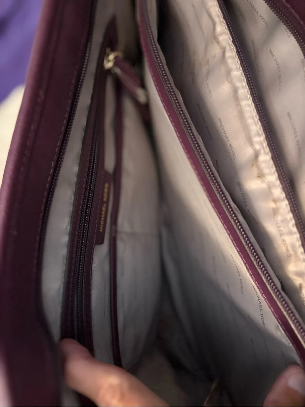 Michael Kors Deep Plum Leather Chain-Accent Tote